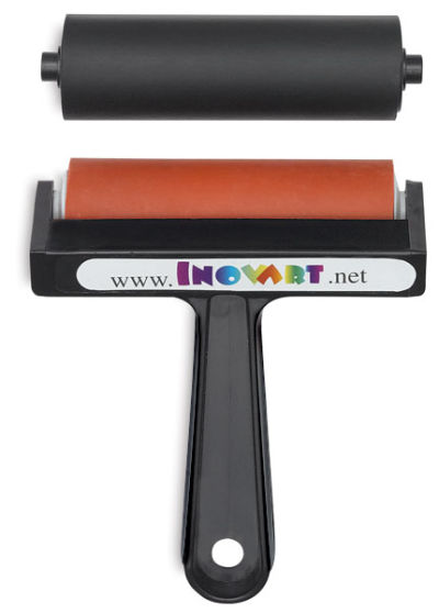 Inovart Snap-Out Brayer Sets - 4" Brayer with two rollers shown upright
