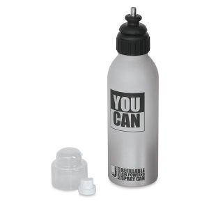 Jacquard YouCan Refillable Air Powered Spray Can - Can shown upright with coupler attached and caps adjacent