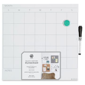 Open in modal - U Brands Dry Erase Tile Board - Front of package of Blank Calendar showing Marker and magnet