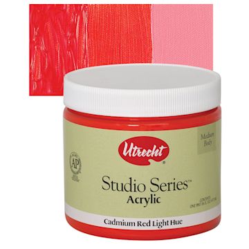 Open in modal - Utrecht Studio Series Acrylic Paint - Cadmium Red Light Hue, Pint and swatch