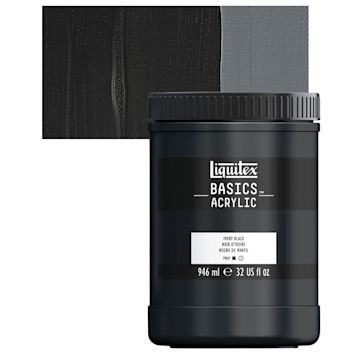 Open in modal - Liquitex Basics Acrylic Paint - Ivory Black, 32 oz jar and swatch