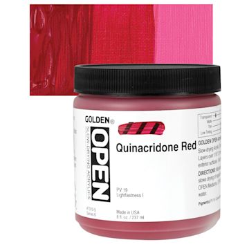 Open in modal - Golden Open Acrylic - Quinacridone Red, 8 oz Jar and swatch