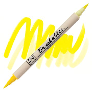 Open in modal - Zig Brushables Dual Tip Marker - Pure Yellow marker and swatch