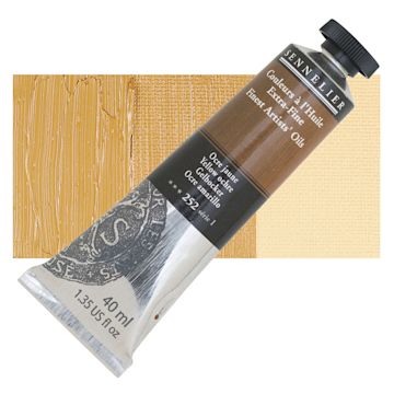 Open in modal - Sennelier Artists' Extra Fine Oil Paint - Yellow Ochre, 40 ml tube and swatch