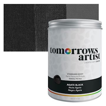 Open in modal - Tomorrow's Artist Eco-Friendly Standard Body Acrylic Paint - Agate Black, 500 ml jar and swatch