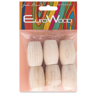 John Bead Euro Wood Beads - Natural, Oval, Large Hole, 22 mm x 33 mm, Pkg of 6