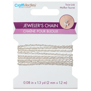 Craft Medley Jeweler's Chain - Silver Twist, 0.08" x 1.3 yd front of packaging