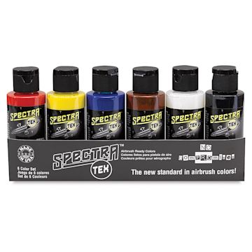 Open in modal - Badger Spectra Tex Airbrush Color Sets - Set of 6 Primary Colors shown in package