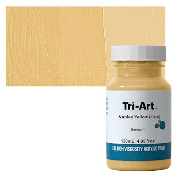 Open in modal - Tri-Art High Viscosity Artist Acrylic - Naples Yellow Hue, 120 ml jar and swatch