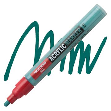 Open in modal - Amsterdam Acrylic Marker - Permanent Green Deep, 4 mm marker and swatch