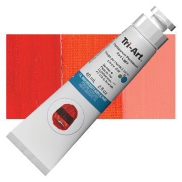 Tri-Art High Viscosity Artist Acrylic - Transparent Permanent Red Light, 60 ml tube with swatch