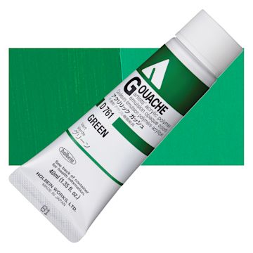 Open in modal - Holbein Acrylic Gouache - Green, 40 ml tube and swatch