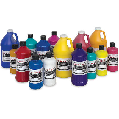 Blickrylic Student Acrylic Paint and Sets. Fifteen various colors in pints, quarts, and half-gallons
