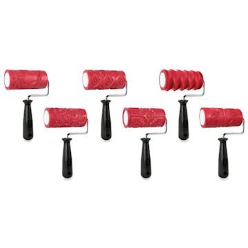 Open in modal - Amaco Clay Texture Rollers - Set of 6 handles and 6 sleeves shown