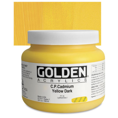 Golden Heavy Body Artist Acrylics - Cadmium Yellow Dark, 32 oz Jar