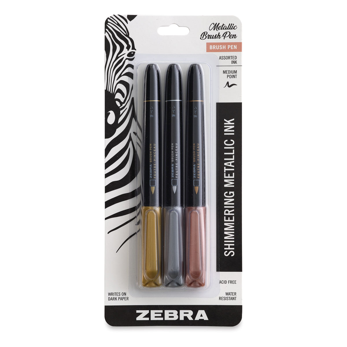 7-Count Meduim Point Zebra Pen Metallic Brush Pen Assorted Metallic Ink 