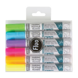 Pebeo 7A Light Fabric Brush Markers - Set of 6, Fluorescent Colors, 1 mm (In packaging)