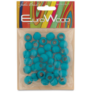 John Bead Euro Wood Beads - Turquoise, Round Large Hole, 12 mm x 9.8 mm, Pkg of 40