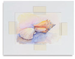 Lineco See-Thru Mounting Strips - Matted artwork showing mounting strips