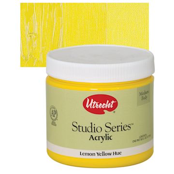 Open in modal - Utrecht Studio Series Acrylic Paint - Lemon Yellow Hue, Pint and swatch