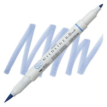 Open in modal - Zebra Mildliner Double Ended Brush Pen - Dark Blue, swatch and pen