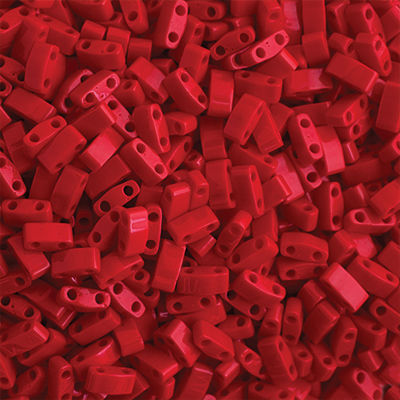 John Bead Miyuki Half Cut Tila Beads - Red, Opaque, 5 mm x 2.3 mm (Close-up of beads)