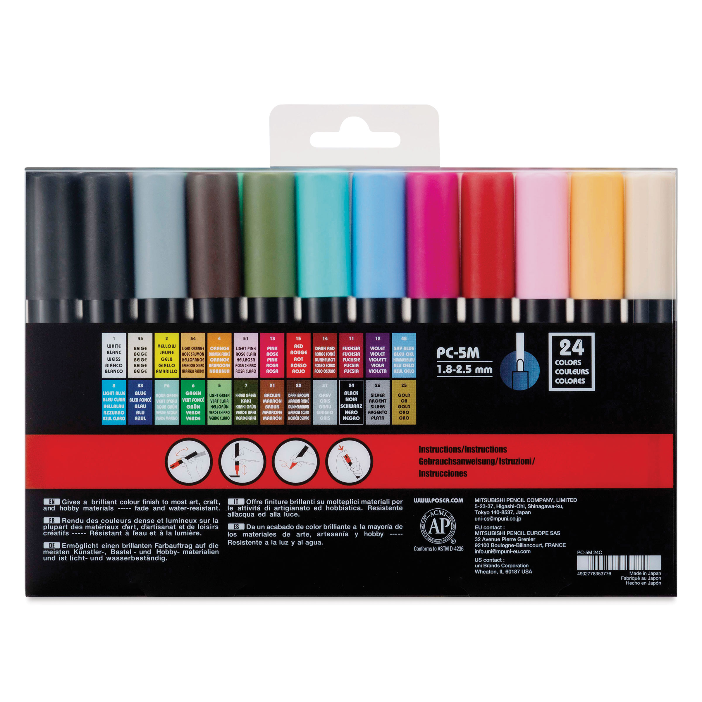 Posca Paint Markers - Set of 24, Assorted Colors, Medium Bullet