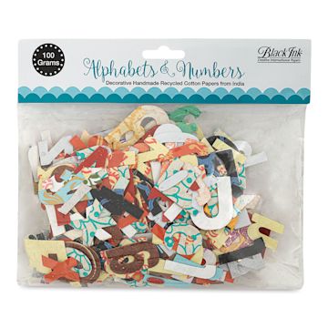 Open in modal - Black Ink Decorative Paper Alphabets and Numbers Pack - 100 grams (Front of packaging)