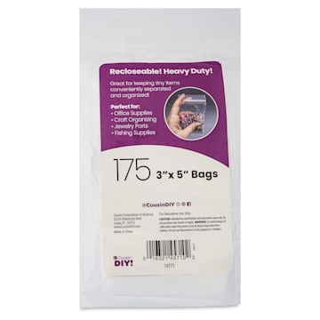 Open in modal - Cousin DIY Bagettes Heavy-Duty Resealable Bags - Pkg of 175, Clear, 3" x 5" - front of packaging