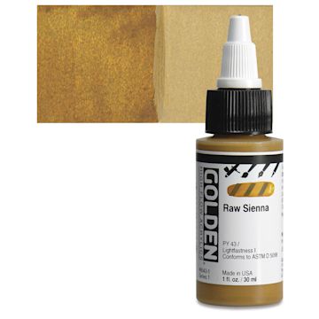 Open in modal - Golden High Flow Acrylic Paint - Raw Sienna, 1 oz bottle and swatch