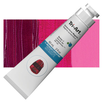 Tri-Art Finest Quality Artist Acrylics - Quinacridone Magenta, 60 ml tube with swatch