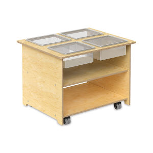 Whitney Brothers Mobile Sensory Table - Angled view showing trays with lids