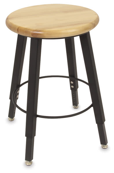 Solid Welded Stool - Front view of stool with Hardwood seat and adjustable legs 