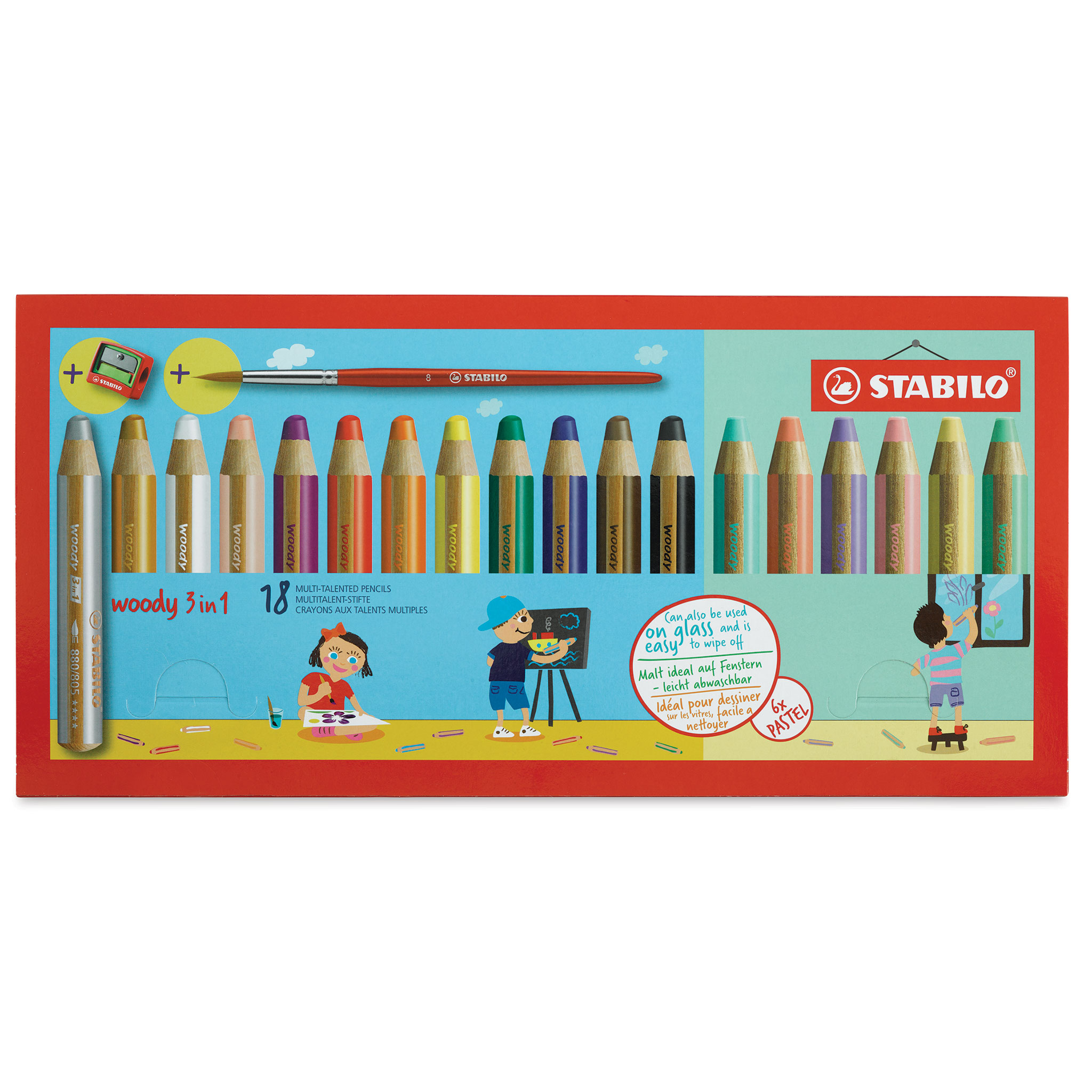 1 x STABILO Woody 3 in 1 Multi-Talented Jumbo Pencil - Red (880/310)