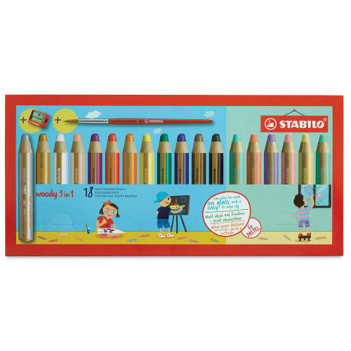 STABILO Woody 3 in 1, Set of 6 Pastel Colors with Sharpener