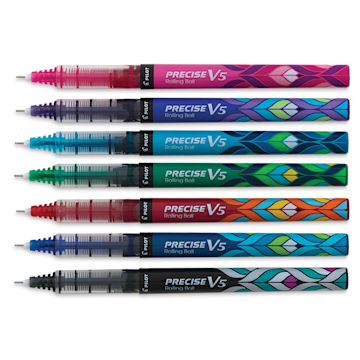 Open in modal - Pilot Precise Pen Set - Set of 7 Deco Collection uncapped and lined horizontally