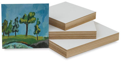 Blick Edu-Painting Panel Class Packs - 12 panels shown with 1 upright and painted