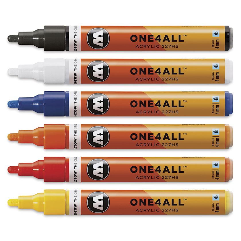 Molotow One4All Acrylic Markers - Assorted Colors, 4 mm, Set of 6 ...