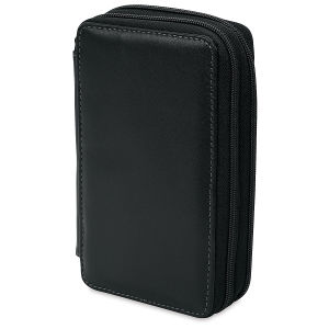 Global Classic Leather Pencil Case - Smooth Black, for 48 Pencils