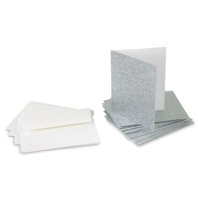 Glitter Card and Envelope Sets - Silver Cards with envelopes shown stacked
