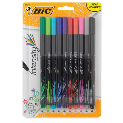 Bic Intensity Fineliner Marker Pen Sets - Front of blister package of 10 pc Assorted Colors Pen set