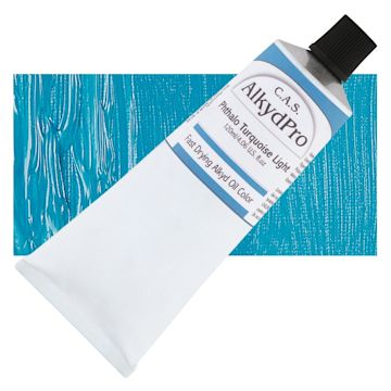 Open in modal - CAS AlkydPro Fast-Drying Alkyd Oil Color - Phthalo Turquoise Light, 120 ml tube and swatch