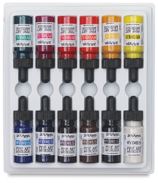 Dr. Ph. Martin's Hydrus Fine Art Liquid Watercolors - Set 1, 12 Assorted  colors, 0.5 oz Bottles