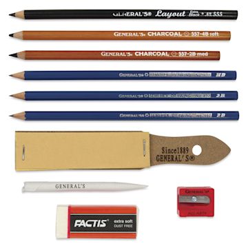 Open in modal - General's Sketchmate Drawing Set, contents laid out