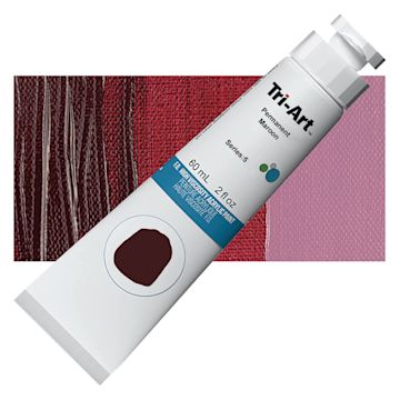 Open in modal - Tri-Art High Viscosity Artist Acrylic - Permanent Maroon, 60 ml tube and swatch