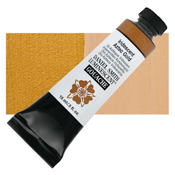 Open in modal - Daniel Smith Extra Fine Gouache - Iridescent Aztec Gold, 15 ml tube and swatch