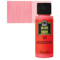 Plaid FolkArt Glow In The Dark Acrylic Paint - Red, 2 oz, Bottle with Swatch