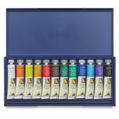 Maimeri Artist Gouache Plastic Box Set - Set of 12 Colors shown in open package