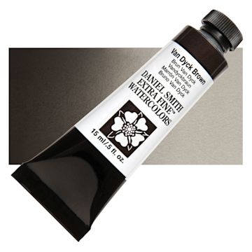 Open in modal - Daniel Smith Extra Fine Watercolor - Van Dyck Brown, 15 ml Tube and swatch