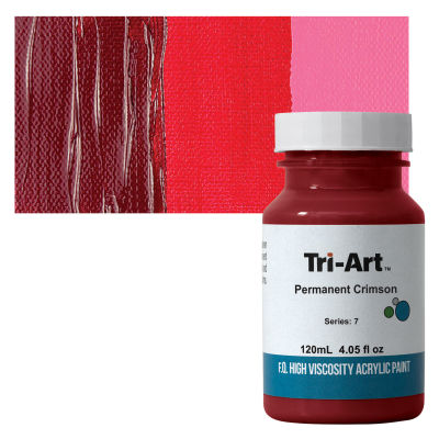 Tri-Art High Viscosity Artist Acrylic - Permanent Crimson, 120 ml jar with swatch